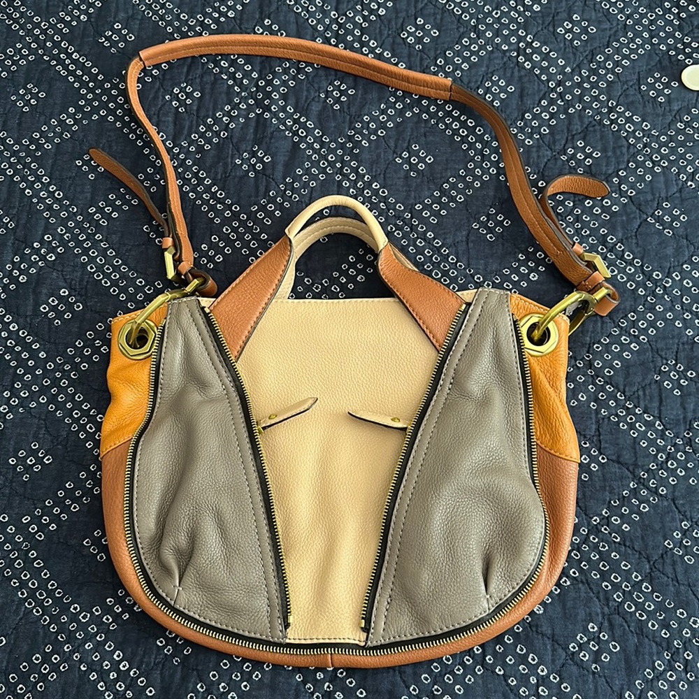 OrYany Lian Pebbled Leather Color Blocked Purse in Sand